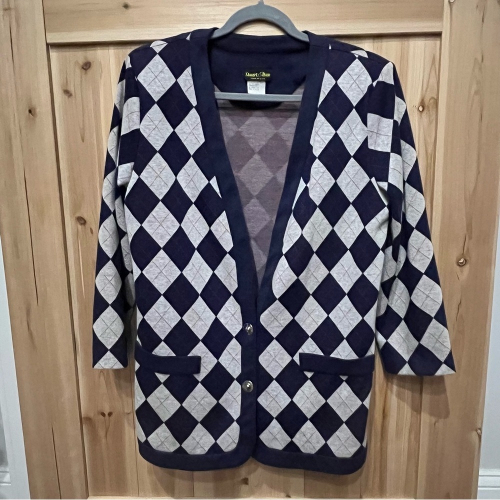 Stuart Alan Vintage Navy and White Argyle Cardigan